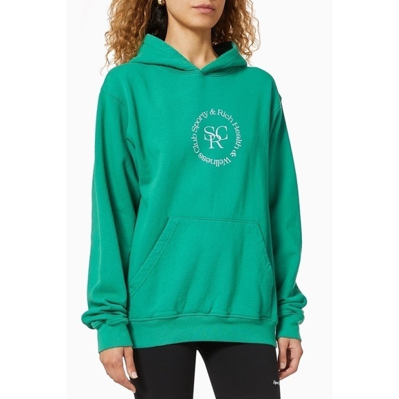 SPORTY & RICH SRHWC HEALTH & WELLNESS CLUB COTTON RELAXED FIT HOODIE SWEATSHIRT - Picture 1 of 14